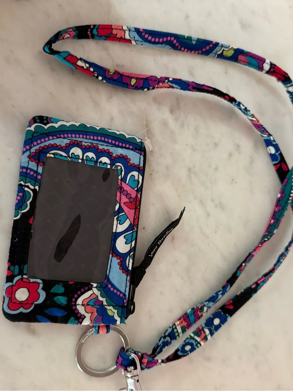 Vera Bradley Zip ID Wallet Lanyard Wristlet Haymarket Paisley Floral NWOT